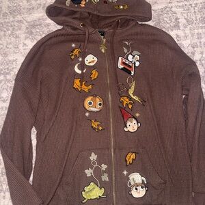 Brown Hoodie with Cartoon Embroidery over the garden wall medium brown